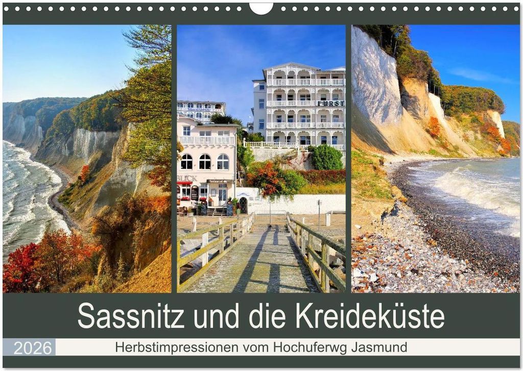 Sassnitz und die Kreideküste - Herbstimpressionen vom Hochuferweg Jasmund (Wandkalender 2026 DIN A3 quer), CALVENDO Monatskalender
