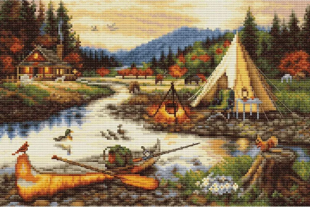 Kit Broderie Point de Croix Compté Paysage Goldener Bach Luca-S 33x22