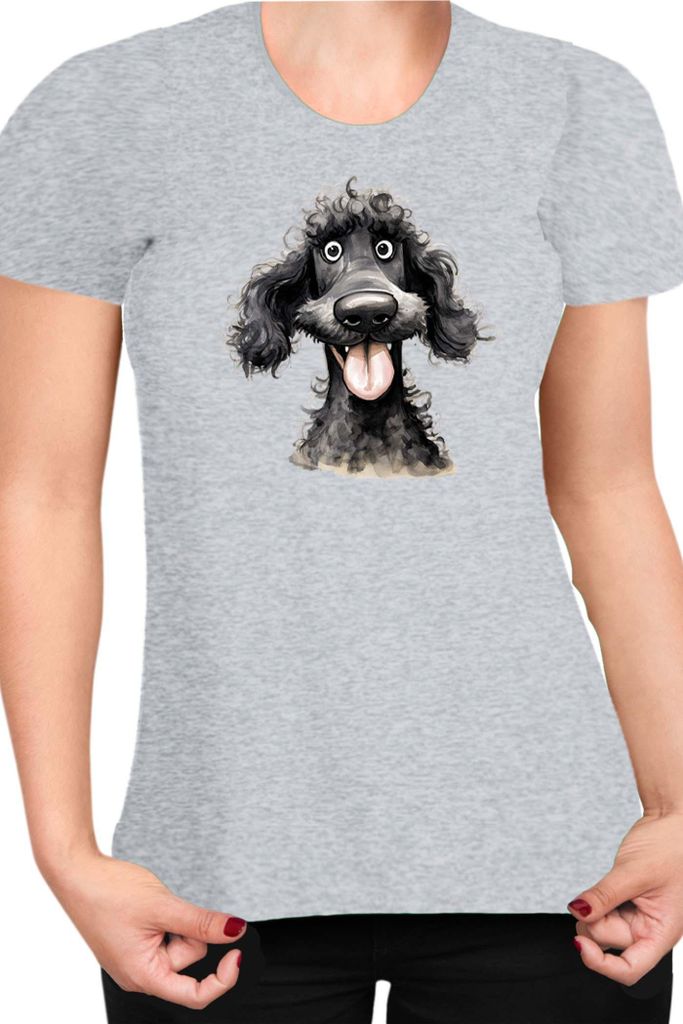 Damen T-Shirt Funny Dogs Breeds Standard Poodle Dog Breed 020, Lady XL / Grau
