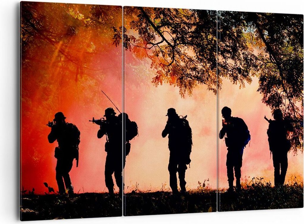 Bild auf Leinwand - Leinwandbild - Soldat Gewehr - 165x110cm - Wand Bild - Wanddeko - Wandbilder - Leinwanddruck - Bilder - Kunstdruck - Wanddekora...
