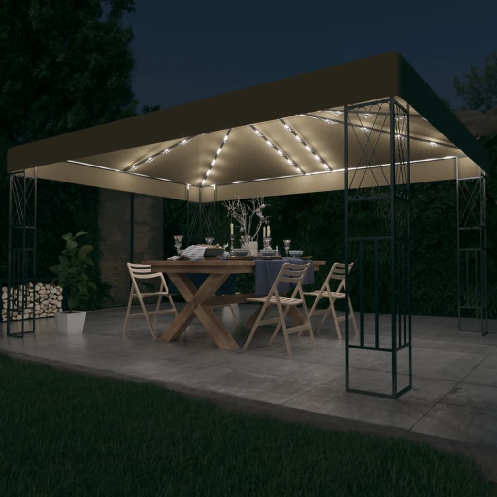 Best Möbel Pavillon mit LED-Lichterkette 3x4 m Taupe Stoff,Pavillons & Partyzelte CL29717