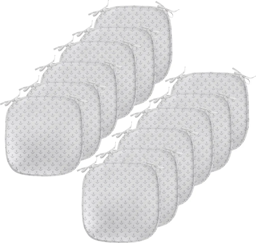 ABAKUHAUS Cuscini di rinforzo per sedie da sala da pranzo, motivo a onde, cuscini decorativi impermeabili con cinturini per sedie da cucina, 40 cm x 40 cm - confezione da 12, grigio chiaro grigio bianco