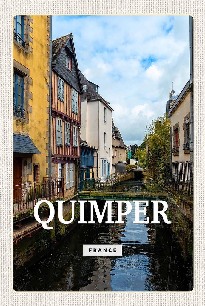 vianmo Holzschild 18x12 cm Quimper France Altstadt Fluss Geschenk Bildmotiv Reisemotiv Abenteuer Reisen