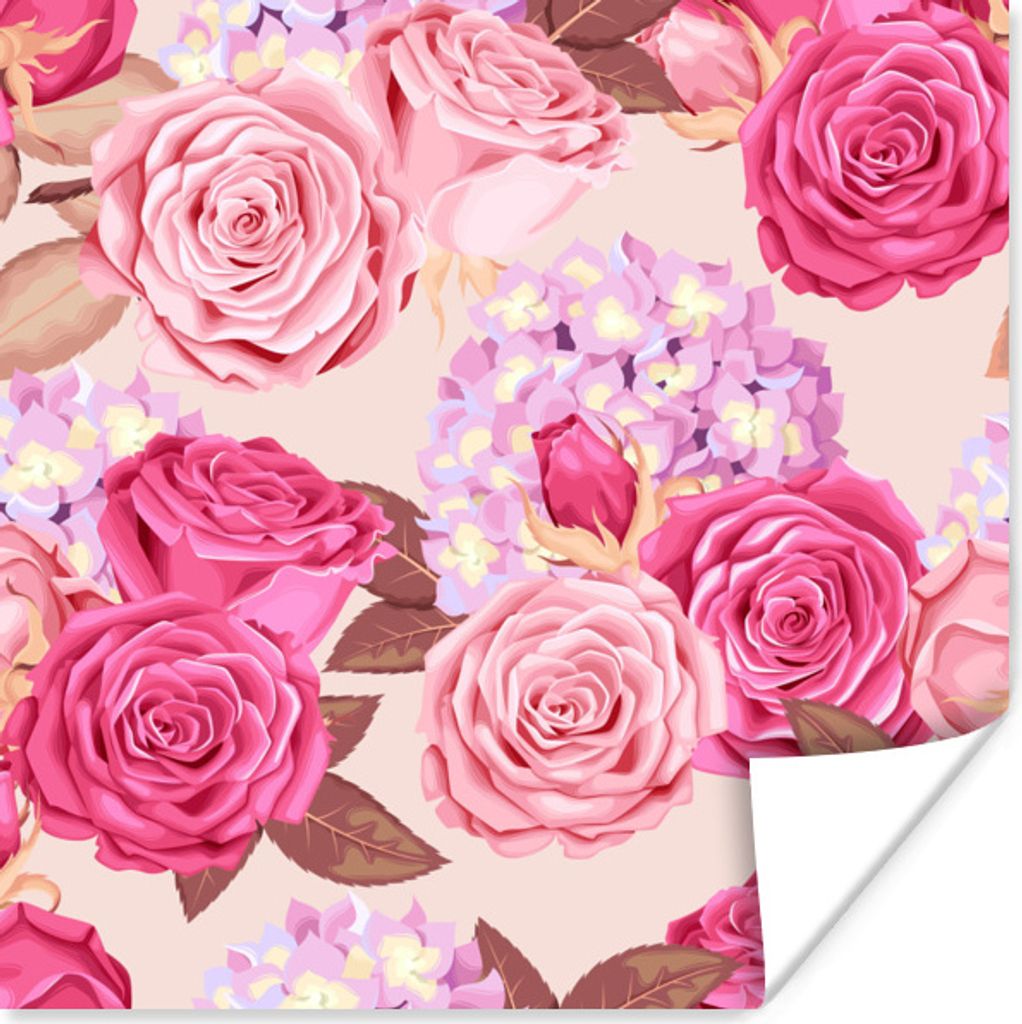 MuchoWow Poster Blumen - Rosen - Rosa 50x50 cm - Wohnzimmerdekoration