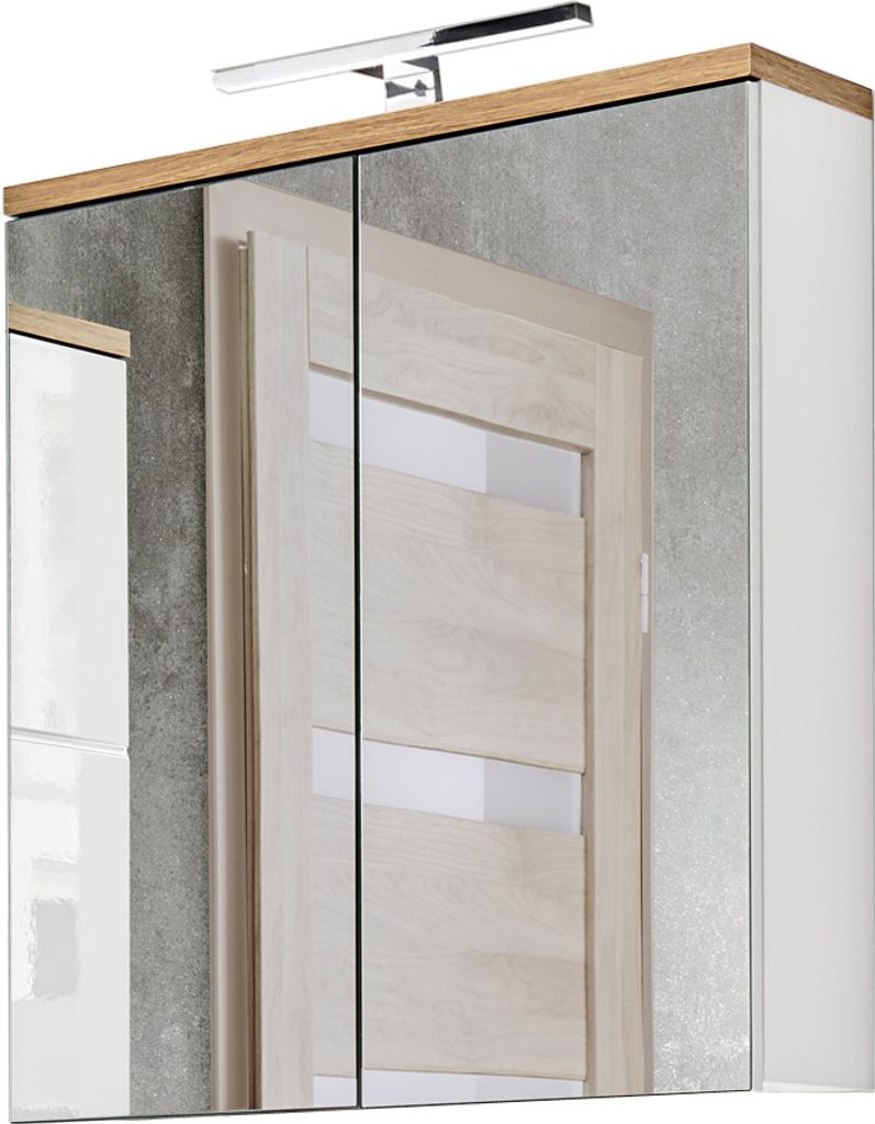 Badezimmer Spiegelschrank 60 cm LED-Beleuchtung LUTON-56 in weiß mit Wotan Eiche Nb., B/H/T ca. 60/70/20 cm