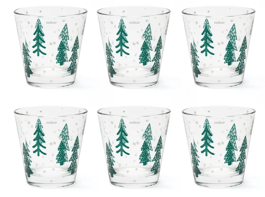 Excelsa Green Winter: Set 6 Bicchieri Acqua Verde per Tavola Natale