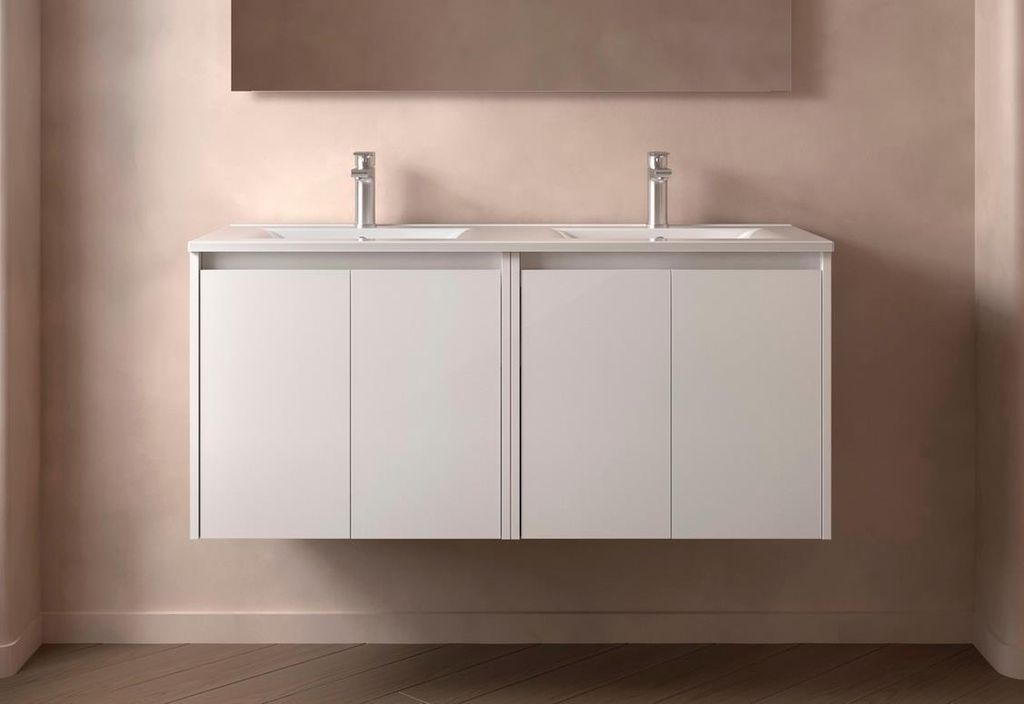 Noja Unterschrank 1200 4 Türen + Waschbecken White Satin
