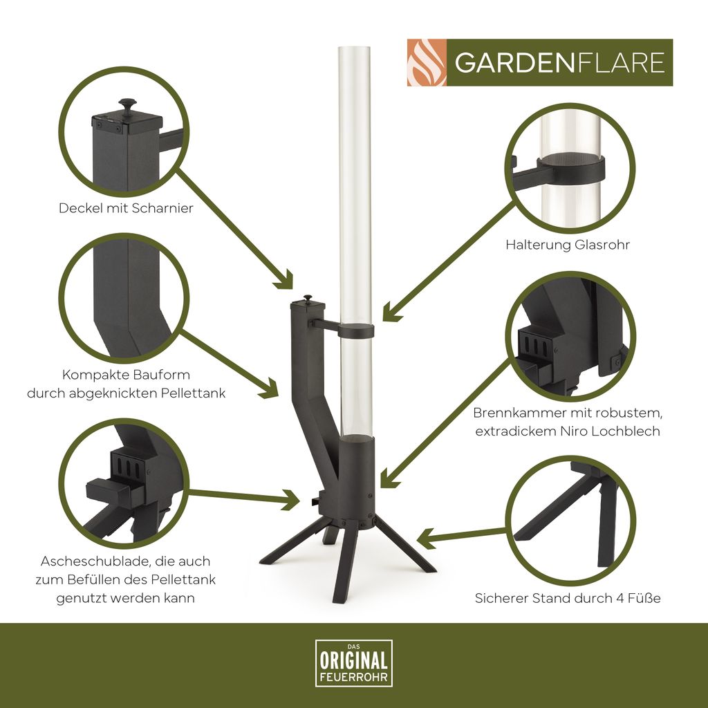 GARDENFLARE Feuerrohr – Edelstahl Feuersäule und Produktbild 3