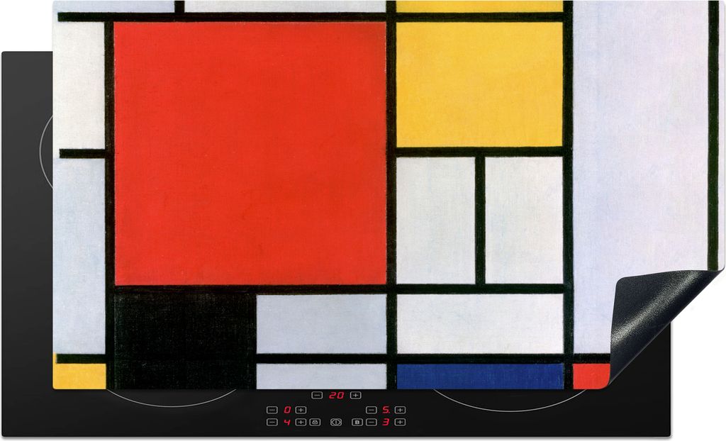 KitchenYeah Herdabdeckplatte Kunst - Mondrian - Alte Meister - Komposition 2 , 91x52cm, Küche Deko, Glaskeramikfeld Herdabdeckung, Abdeckplatte ...
