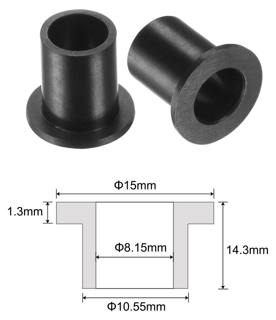 10 Stš¹ck Flanschgleitlager Kunststoffbuchsen 8,15 mm Bohrung x 10,55 mm Au?endurchmesser x 14,3 mm L?nge Nylonbuchsen, schwarz