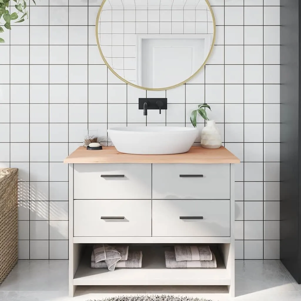 Top Bagno 100x60 in Legno Massiccio Naturale - Mensola Lavabo d'Appoggio - 2