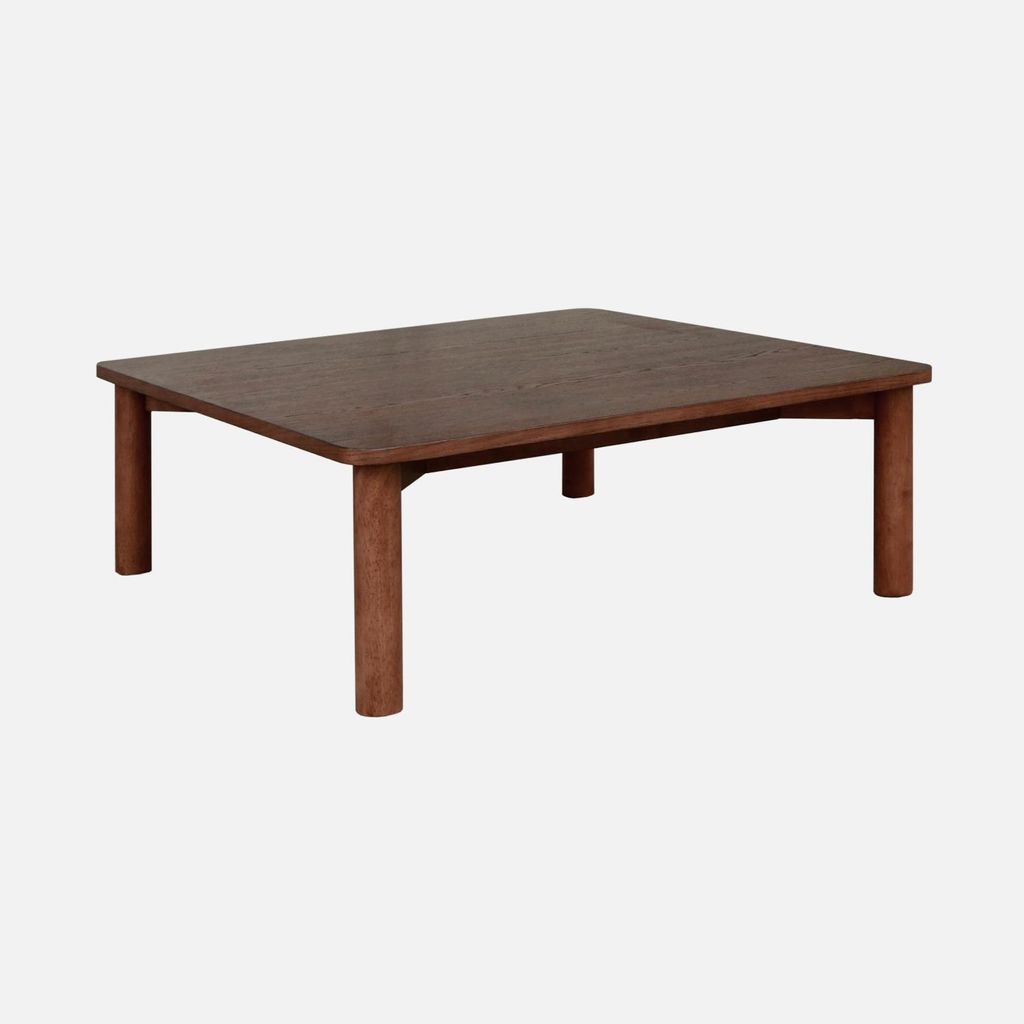 sweeek - Quadratischer Couchtisch Heveaholz und Eichenfurnier - Nussbaumfarben