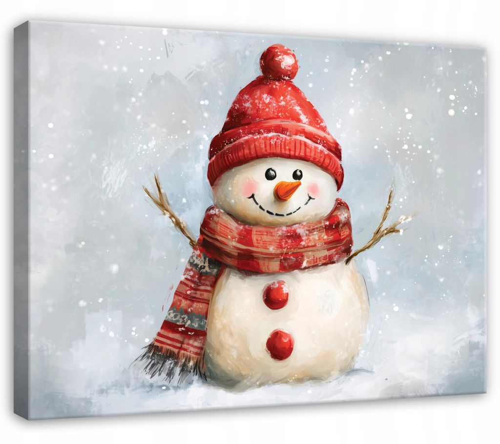 Leinwandbild Schneemann Schnee Festlich - 100x70 cm - Wandbilder Wohnzimmer Schlafzimmer - Leinwand Leinwandbild Rot - PP16294O1