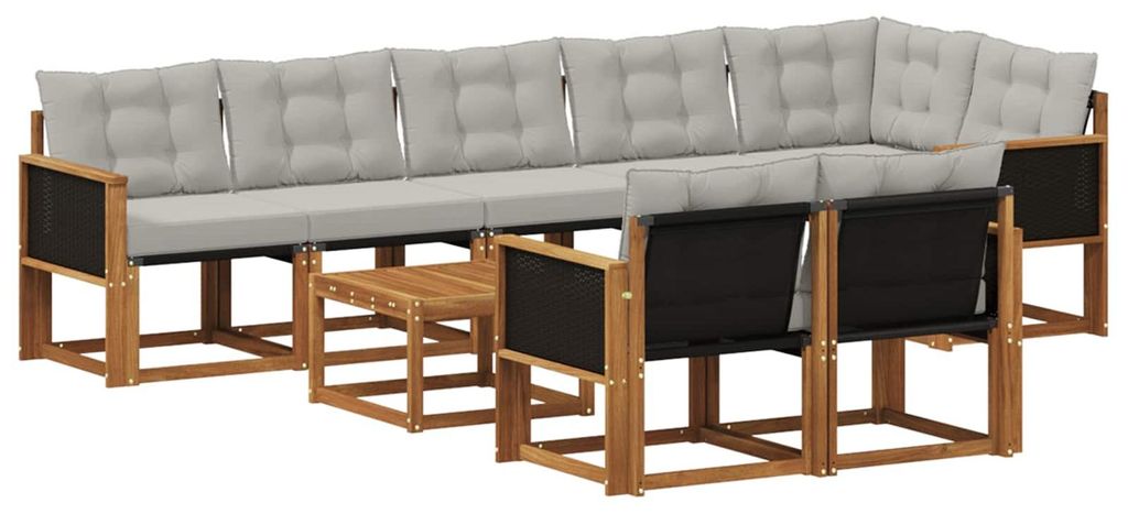 vidaXL Outdoor-Sofagarnitur mit Kissen 9 pcs Natürlich und Hellgrau