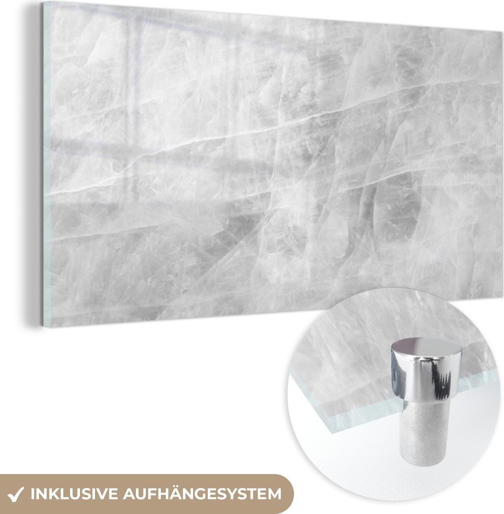 MuchoWow Glasbilder - Bilder auf Wandbild - Foto auf Glas Marmor - Stein - Weiß - Luxus - Marmoroptik 40x20 cm Wanddekoration aus Glas - Acrylglas...