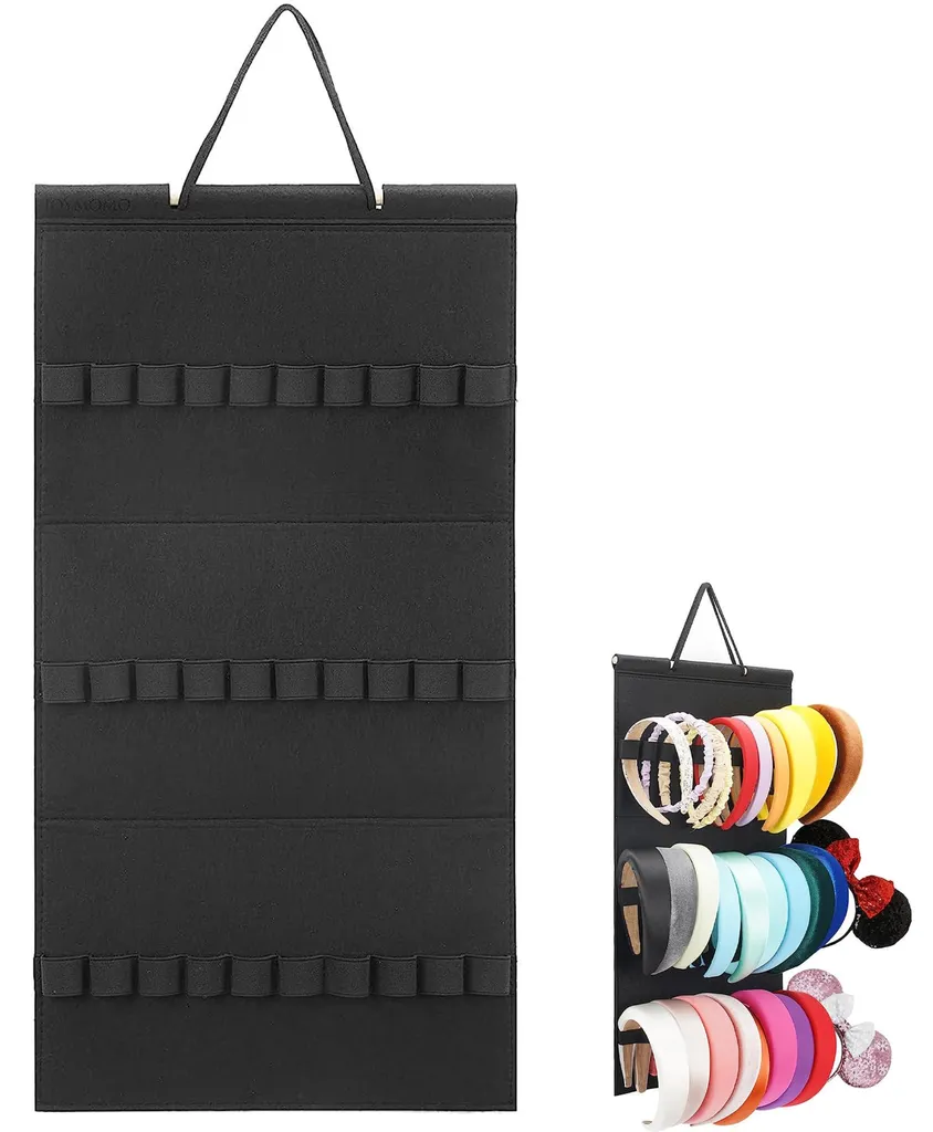 Support élastiques cheveux anti-nœuds, rangement suspendu 30 crochets noir