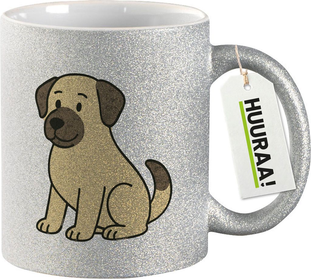 Huuraa Glitzertasse Kangal Comic Kangi 330ml Silber Keramik Kaffeebecher Geschenkidee