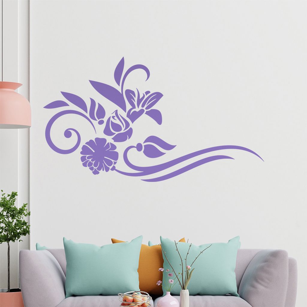 Blumen - Linien Wandtattoo in 6 Größen - Wandaufkleber Wall Sticker - Dekoration, Küche, Wohnzimmer, Schlafzimmer, Badezimmer