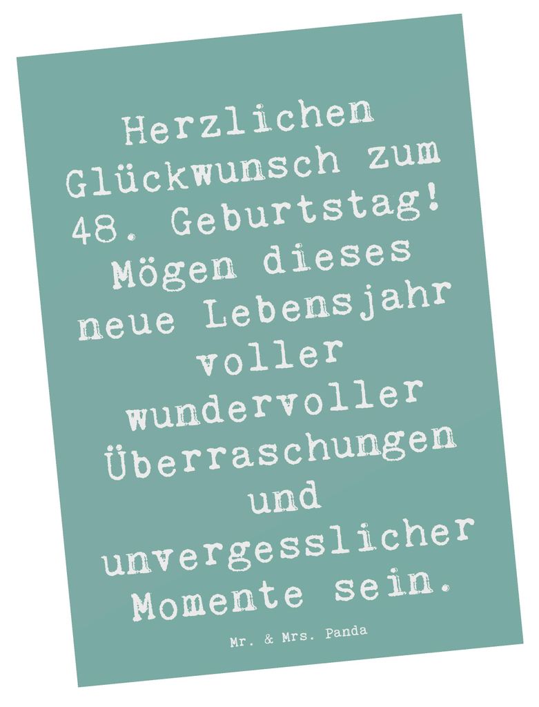 Mr. & Mrs. Panda Postkarte Spruch 48. Geburtstag - Meeresbrise - Geschenk, kreatives, Alter, besonderer Anlass, Postkarten, Meilenstein, Grußkarte...