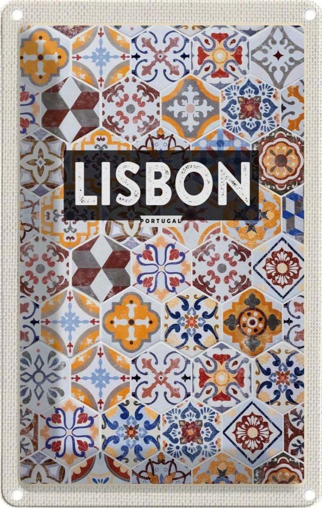 vianmo Blechschild 18x12 cm Lisbon Portugal Mosaik Kunst Bildmotiv Reisemotiv Abenteuer Reisen Urlaub