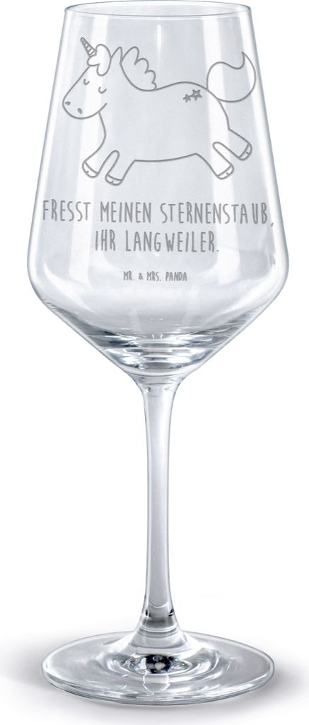 Mr. & Mrs. Panda Weinglas Einhorn Happy - Transparent - Geschenk, Spaß, Witzig, Rotwein Glas, Lachen, Kelch, graviert, Lächeln, für, Rotweinglas...
