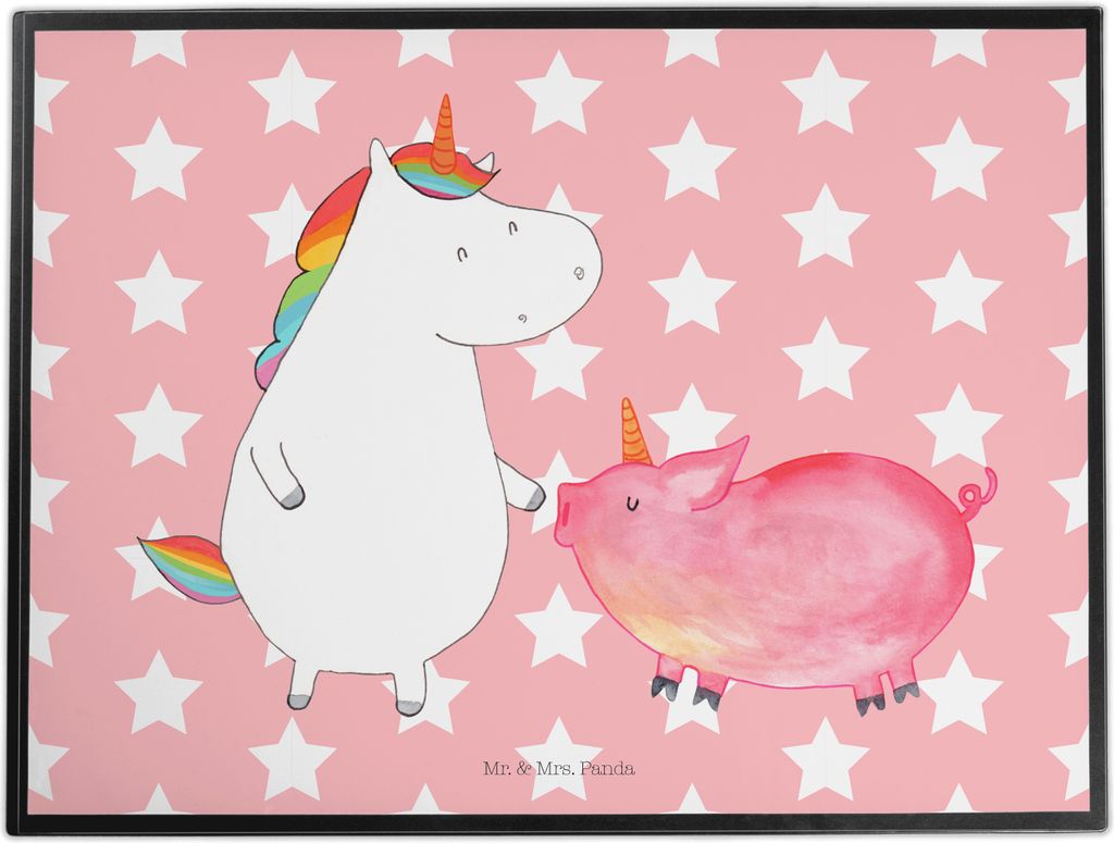 Mr. & Mrs. Panda Schreibunterlage Einhorn Schwein - Rot Pastell - Geschenk, Unicorn, tischpad, Schreibtischauflage, schreibtischunterlagen, schreib...