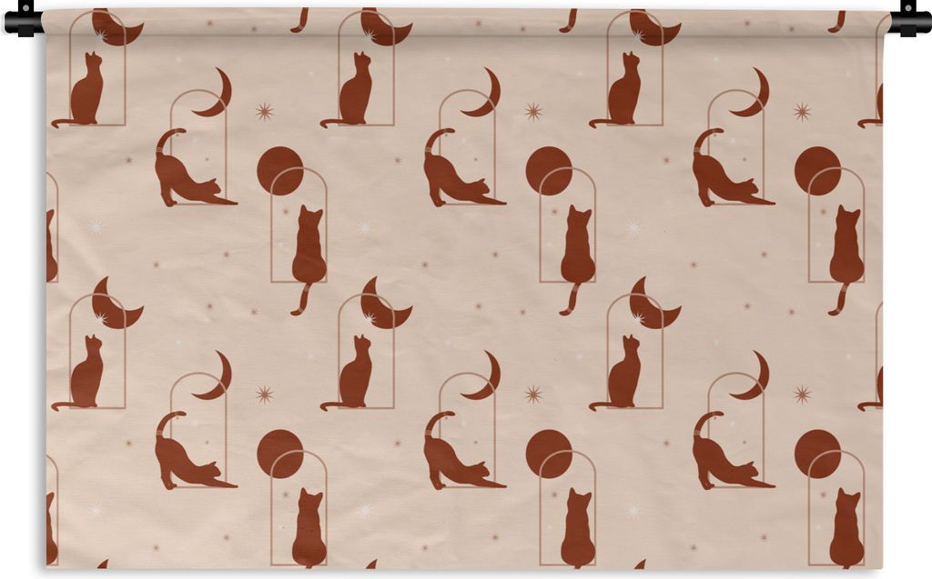 MuchoWow Wandteppich Wandbehang Katze - Sterne - Muster 150x100 cm Tapisserie Dekoration Wandtuch - Waschbar - Tapisserien - Wand-Decke