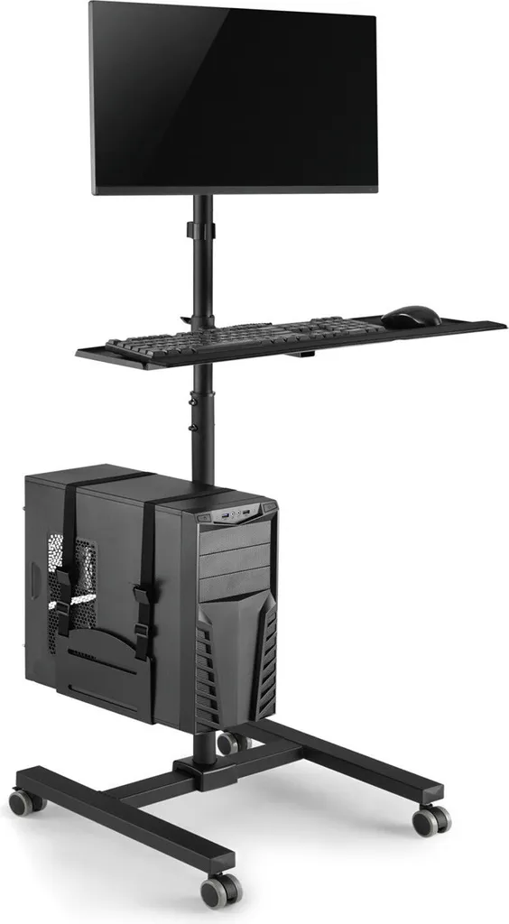 Poste de Travail Informatique Roulant - Support Écran et Clavier Noir