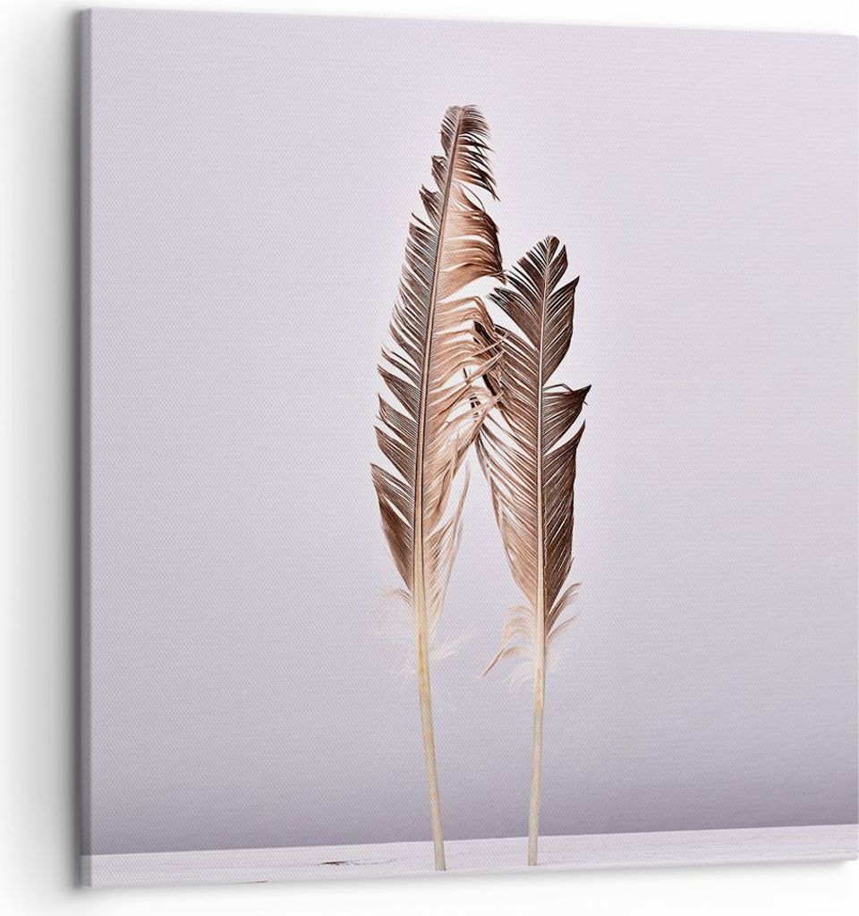 Bild auf Leinwand - Leinwandbild - Einteilig - Zwei Federn Flieder - 50x50cm - Wand Bild - Wanddeko - Wandbilder - Leinwanddruck - Bilder - Wanddek...