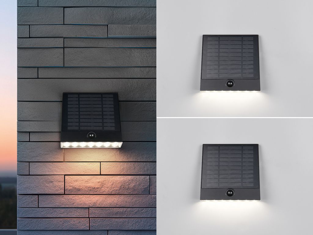 2er SET Solar Wandleuchte mit Bewegungsmelder auch per USB aufladbar Breite 16cm