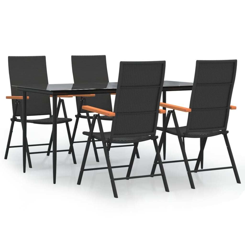 5-tlg. Garten-Essgruppe Schwarz und Braun Poly Rattan