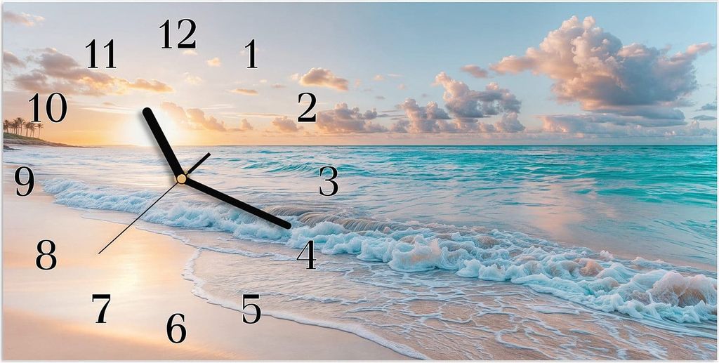 Wanduhr aus Glas mit Motiv Sonnenaufgang Strand- 60 x 30 cm - inkl. Aufhängesystem