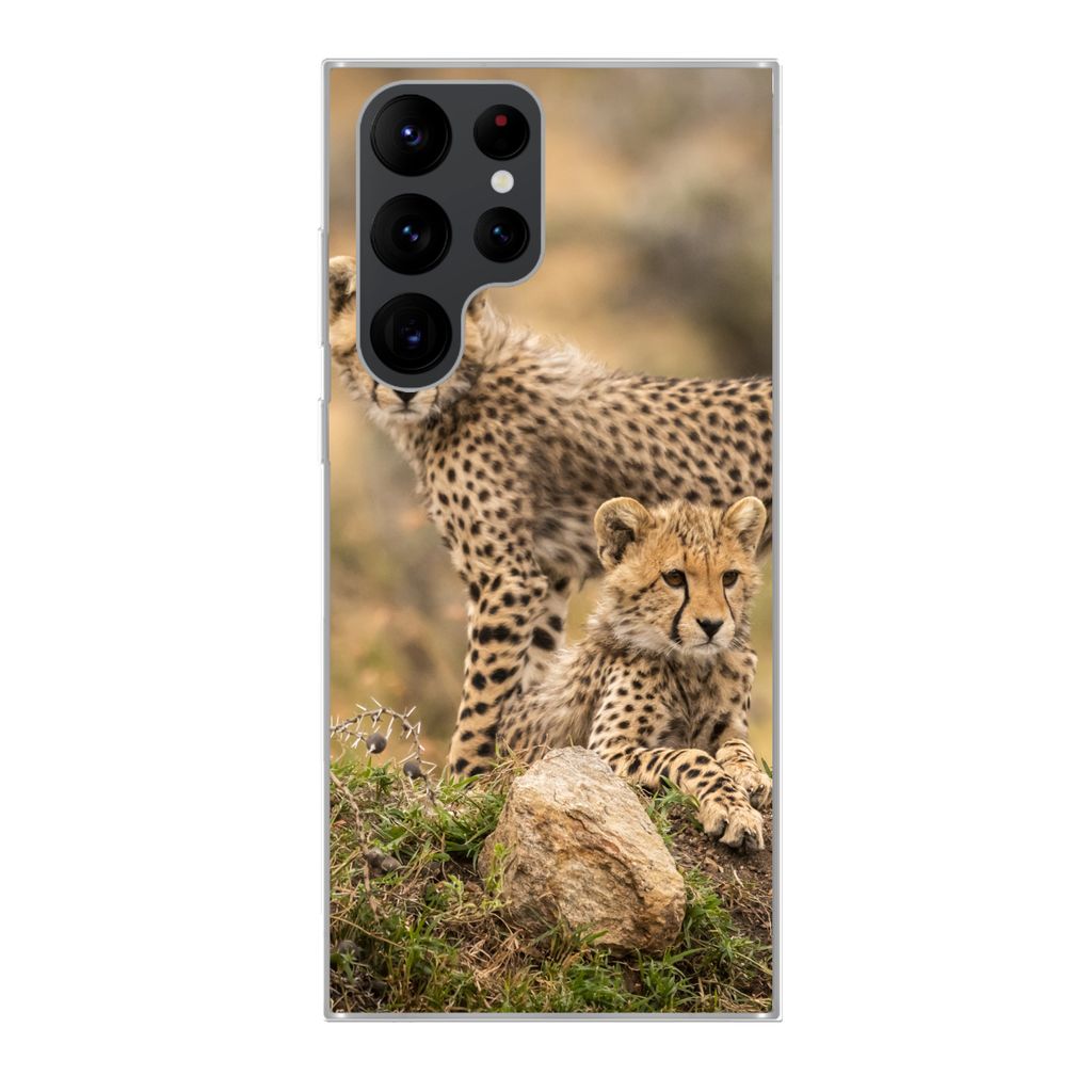 MuchoWow Handyhülle Schutzhülle Hülle für Samsung Galaxy S22 Ultra Leopard - Jungtier - Natur Silikon Softcase Handy Hülle - Abbildung