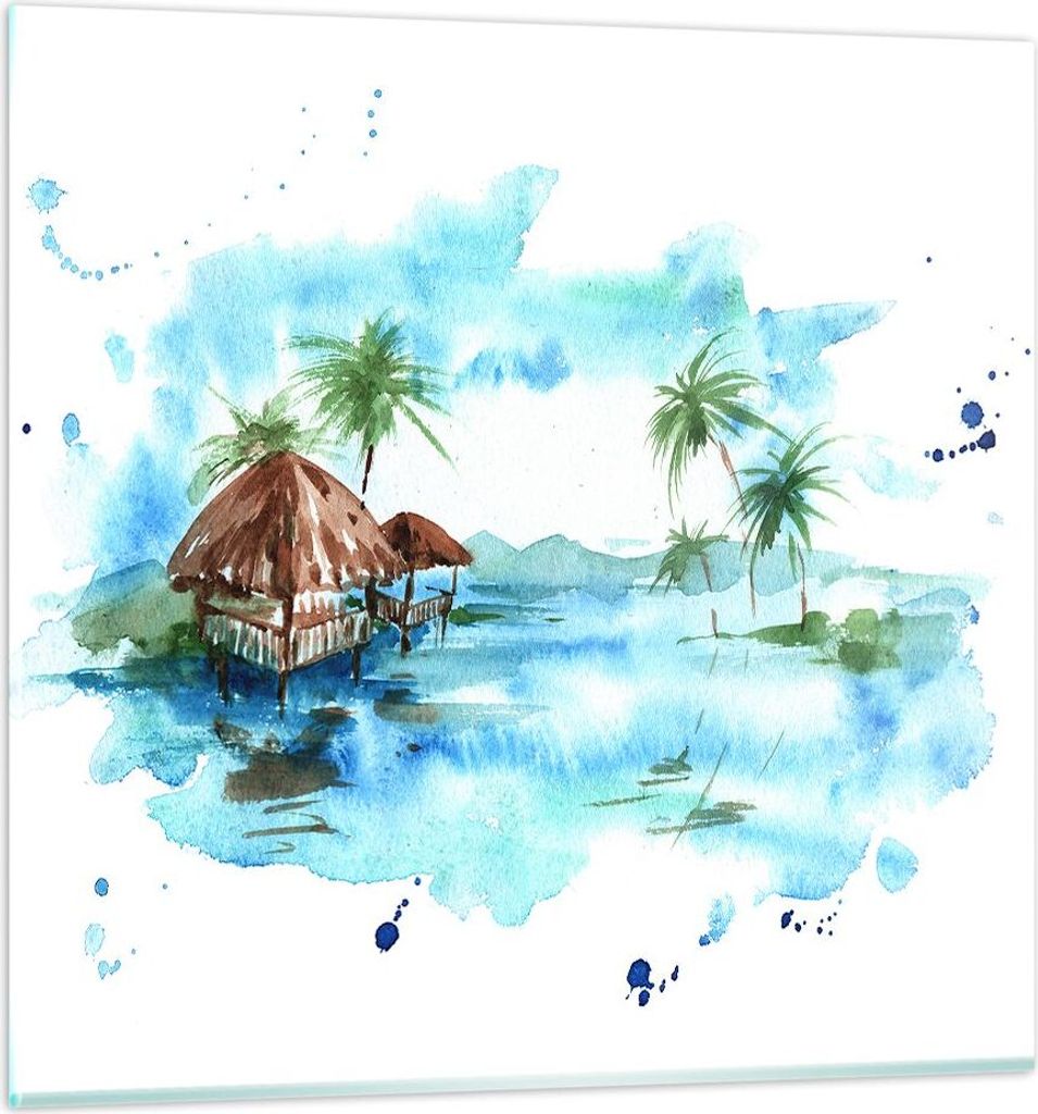Bilder auf glas - Tropen Wasser Bungalow Ufer - 60x60cm - Glasbilder - Wandbilder - Kunstdruck - zum Aufhängen bereit - Wanddekoration aus Glas - ...
