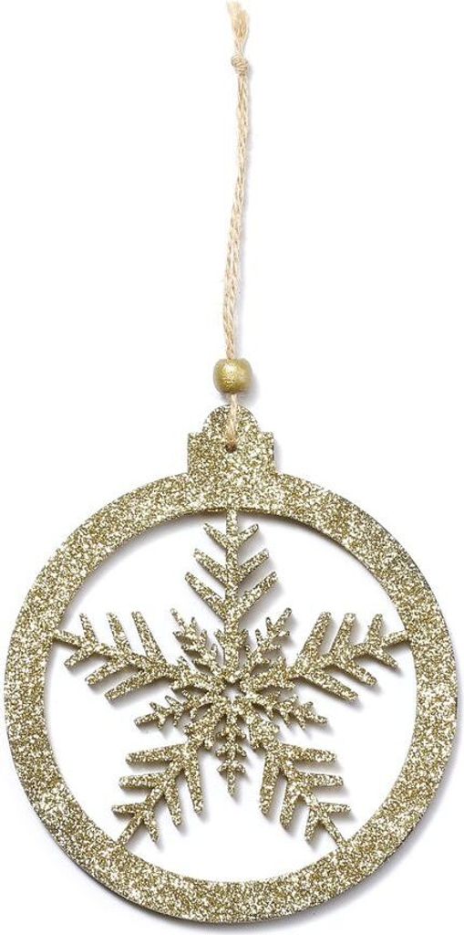 Christbaumschmuck Glitzer Schneeflocke aus Holz 12cm Gold