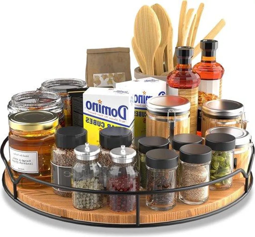 Organisateur de cuisine pivotant en bois pour placards et comptoirs
