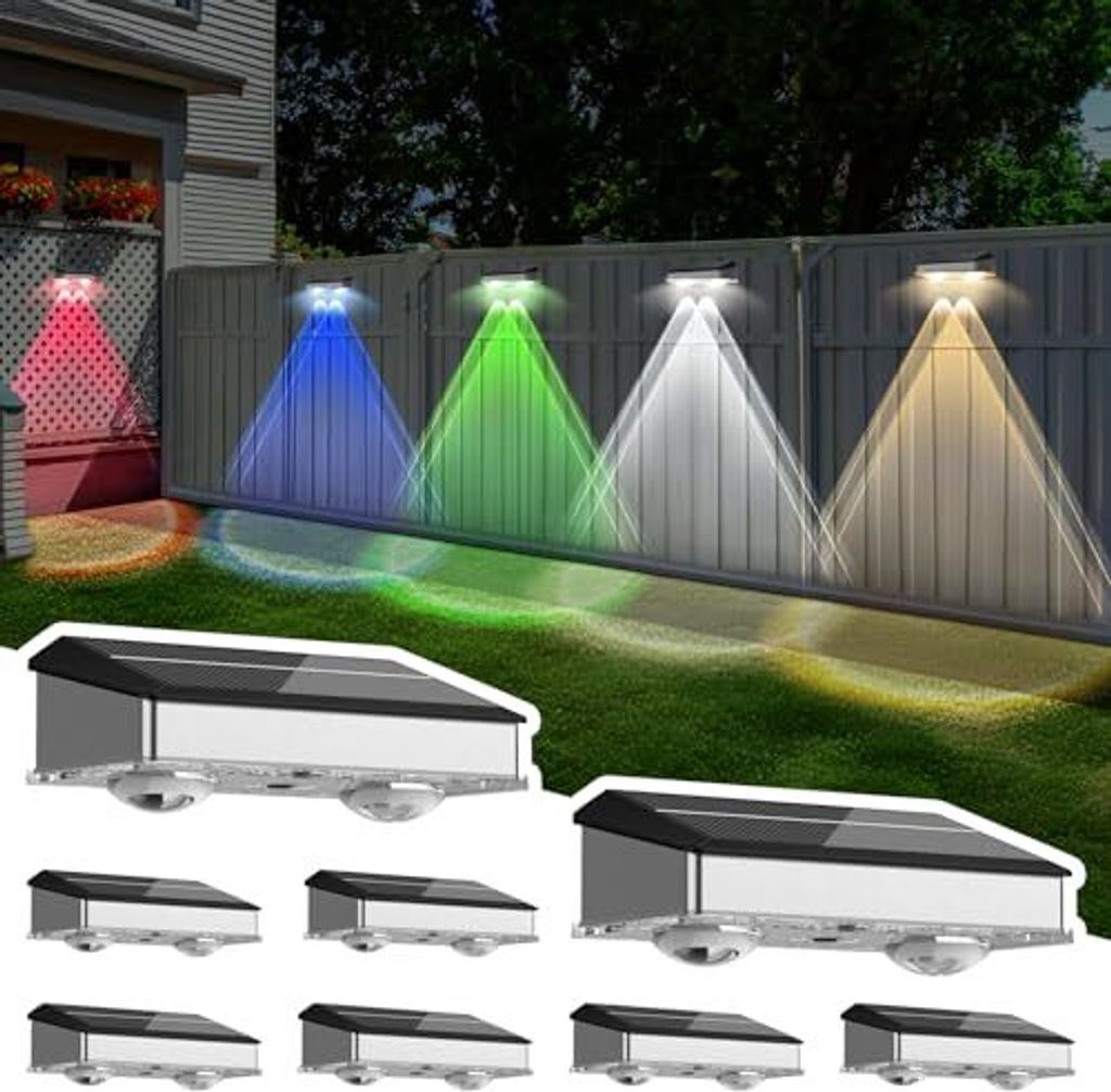 Pack 8 Solar Lights Outdoor Garden, IP65 Wandleuchte RGB -Modi, Wand, Zaun, Lichter, Balkondekoration
