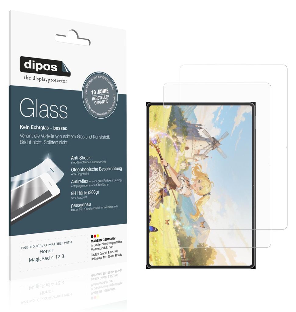 2x Schutzfolie für Honor MagicPad 4 12.3 matt - Anti-Shock 9H Folie dipos Glass Kunststoffglas