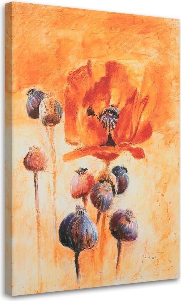 Leinwandbild blühende mohnblumen - handgemalt 80x120 cm Feeby orange wandbild bereit zum aufhängen