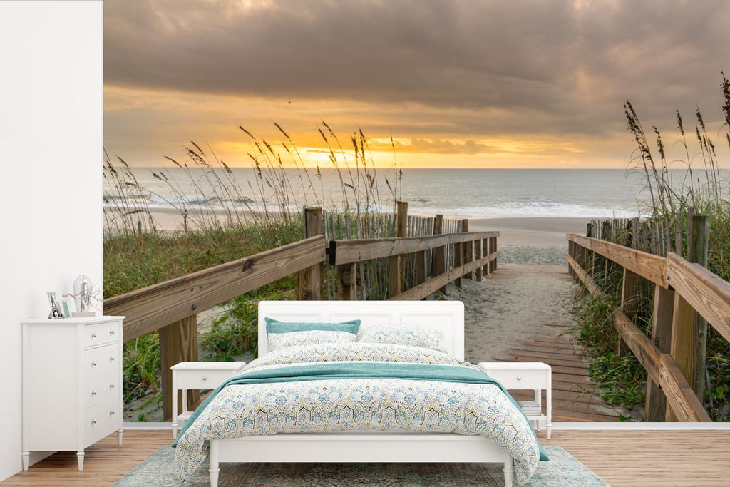 MuchoWow Fototapete für Wohnzimmer oder Schlafzimmer Wandtapete Vinyl Motivtapete Strand - Meer - Düne - Weg - 450x300 cm - Gemusterte