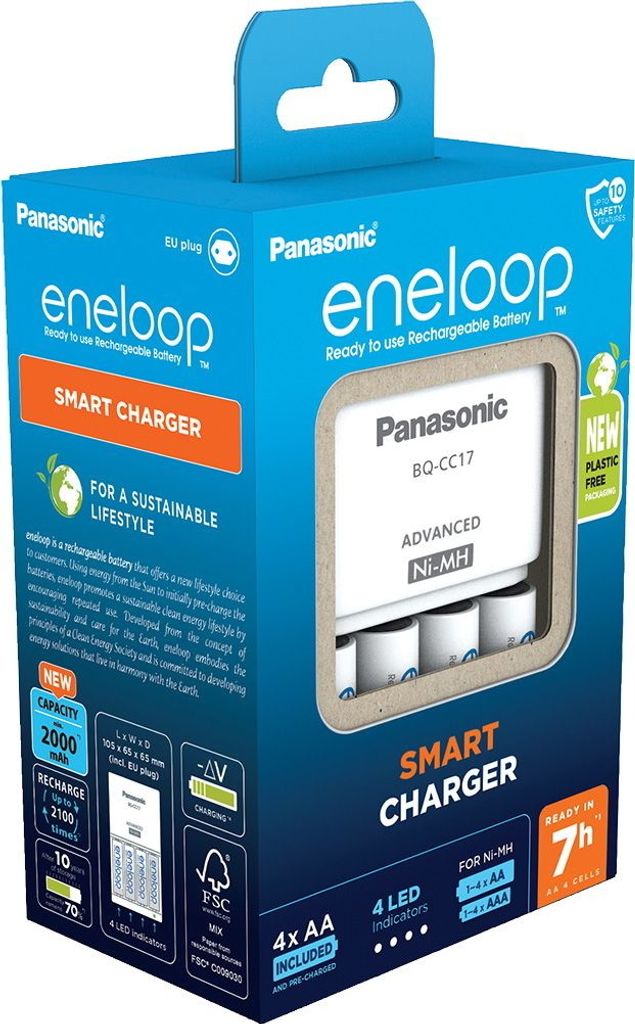 A product box for a Panasonic Eneloop Smart Charger.