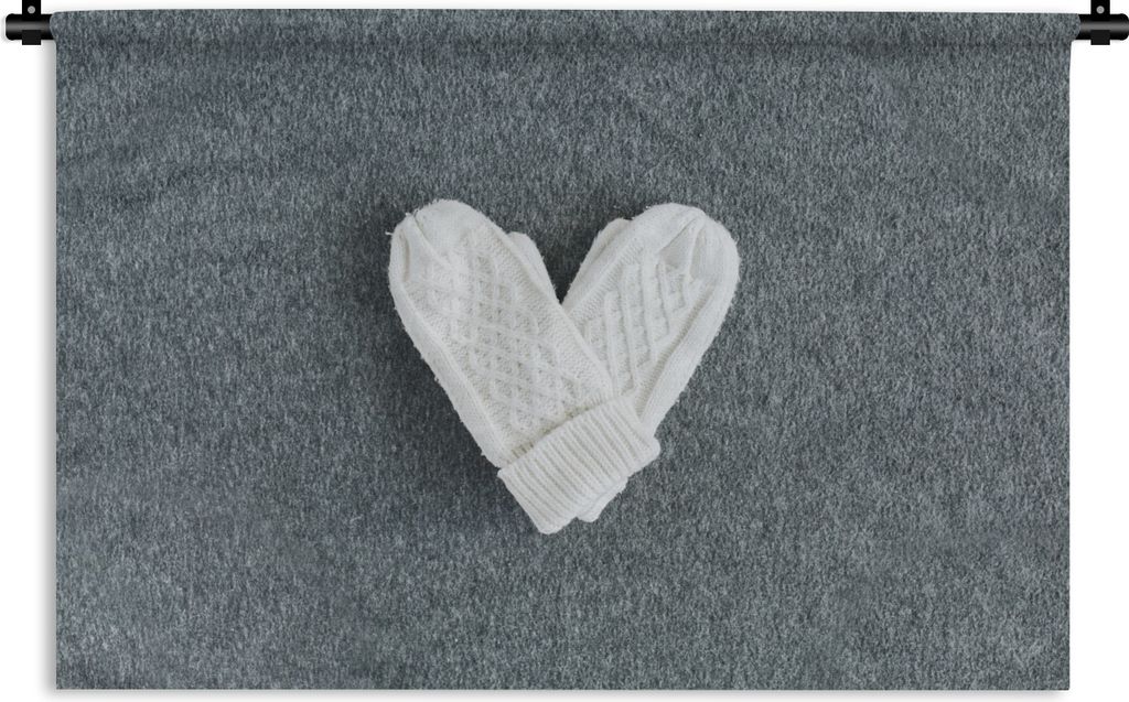 MuchoWow Wandteppich Wandbehang Winter - Handschuhe - Herz 120x80 cm Tapisserie Dekoration Wandtuch - Wanddekorationen - Wandtücher