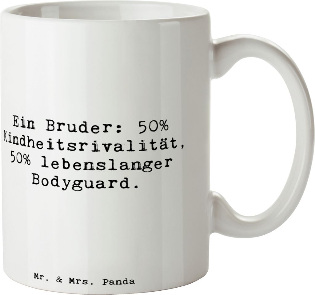 Mr. & Mrs. Panda Kaffeetasse Spruch Bruder Bodyguard - Weiß - Geschenk, persönliche Erinnerungen, Schutz, Tasse, Liebe, Kaffeepott, Rivalität, K...