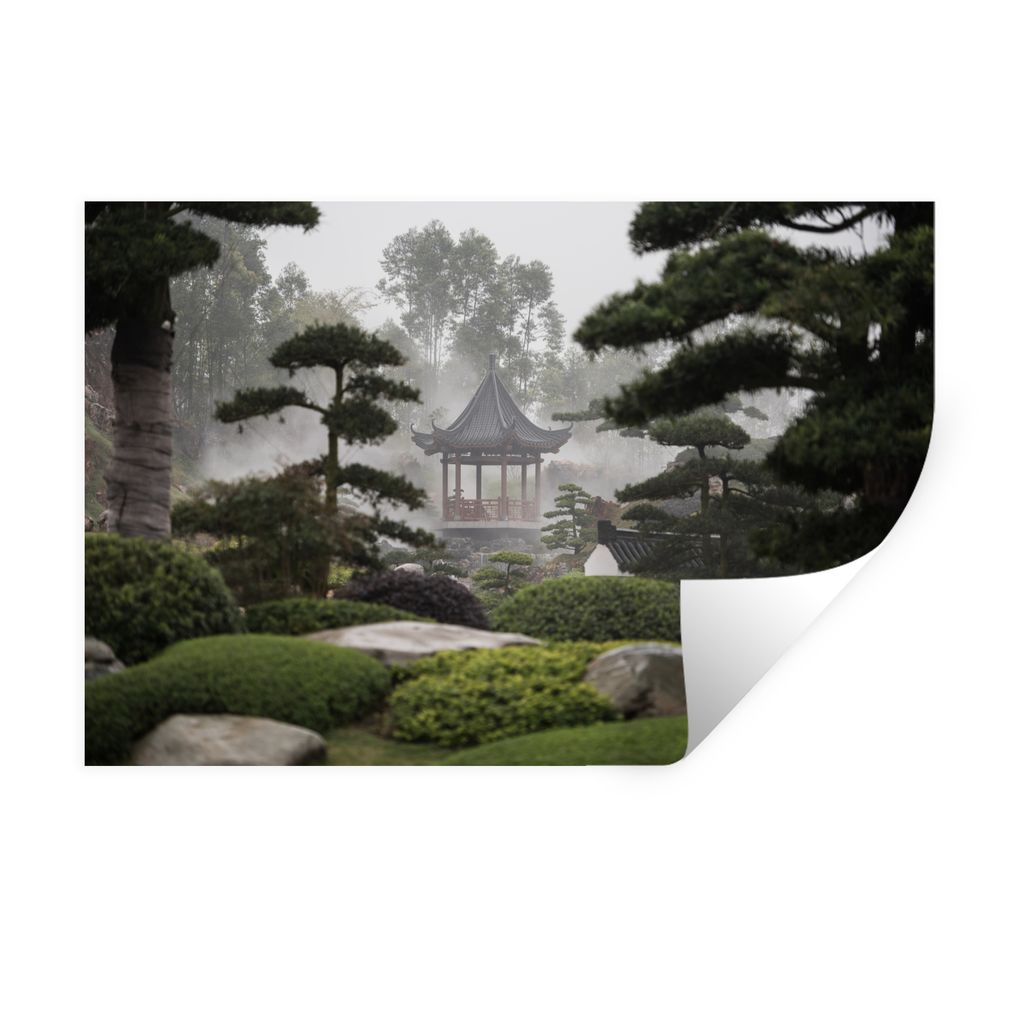 MuchoWow Wandtattoo Wandsticker Wandaufkleber Traditioneller chinesischer Pavillon 30x20 cm Selbstklebend und Repositionierbar - Wierderverwendba...