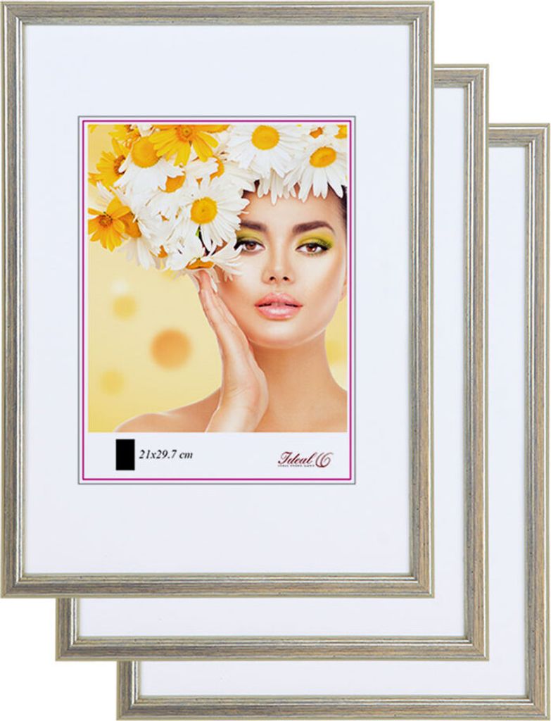 3er 5er Set Holz Bilderrahmen Foto Rahmen Holzrahmen Wanddeko Collage Poster S236 - Farbe: 3er Pack Silber | Format: 40x40