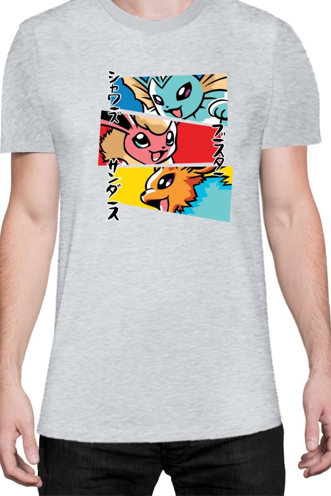 Herren T-Shirt Japan Manga Anime Comics Animation Pokeball Eevee Evolutions, Man L / Grau