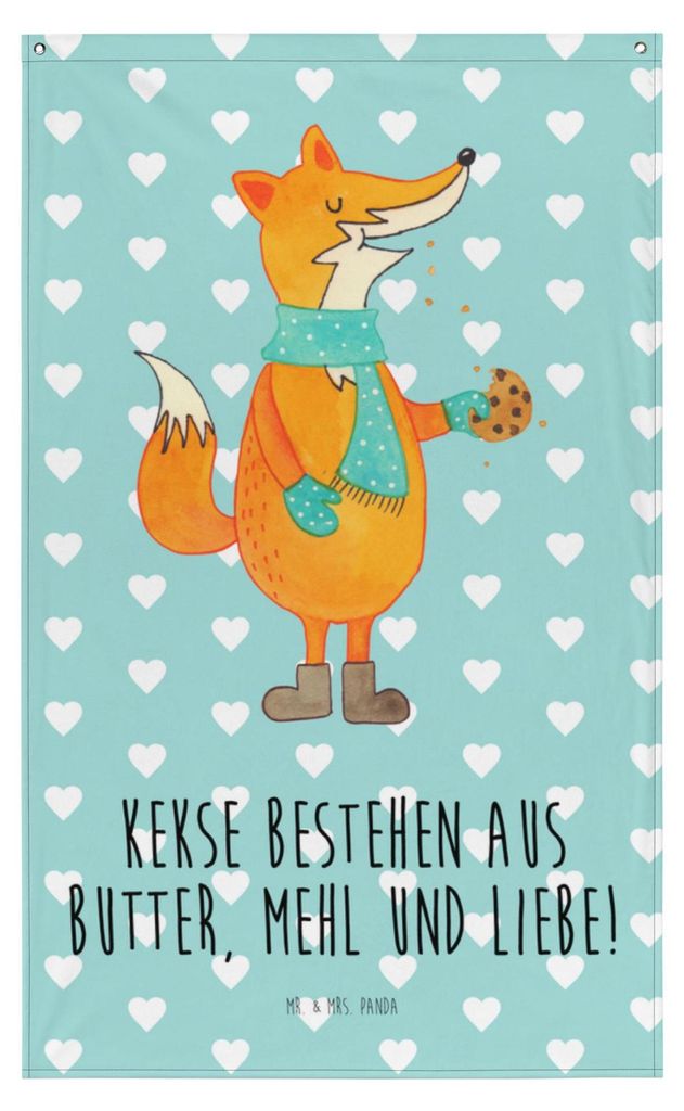 Mr. & Mrs. Panda Wandbild Fuchs Keks - Türkis Pastell - Geschenk, Gobelin, Weihnachten, Wandtuch, Wandteppich, Frieren, Hängedeko, Plätzchen, Ke...