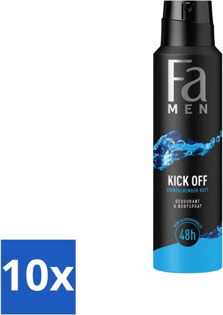 Fa Men - Deodorant Body Spray - Kick-Off - Erfrischend - 48-Stunden-Schutz - 150 ml - Vorteilspack - 10 Stücke