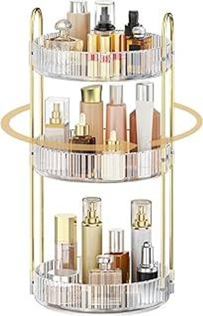 MOKANI Make Up Kosmetik Organizer, 360° Dreh Schmink Organizer, 3 Ebenen, Multifunctional Makeup Skincare Aufbewahrungssystem für Schminktisch, B...