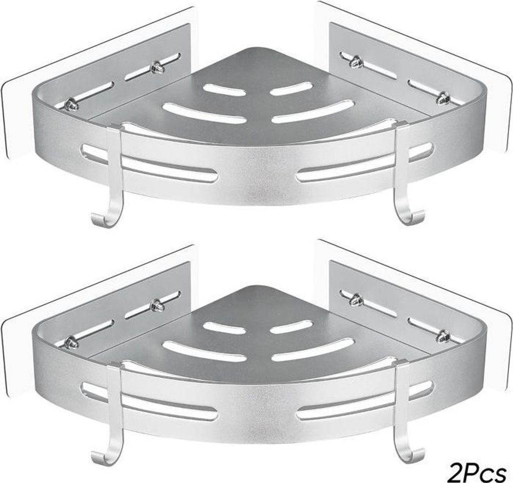 2-teiliges Duschregal-Set (bohrfrei) für Badaccessoires, Duschkörbe und Duschwannen, Silber